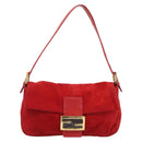 FENDI Mamma Baguette Shoulder Bag Suede Red Gold Auth 195245SM-2