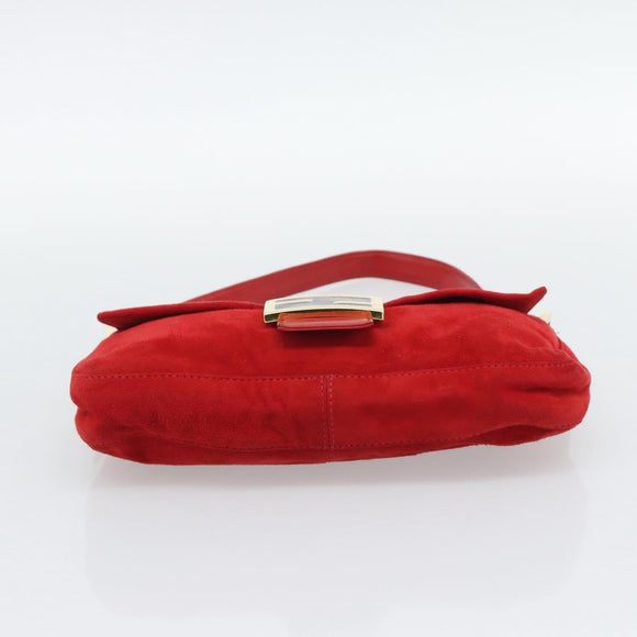 FENDI Mamma Baguette Shoulder Bag Suede Red Gold Auth 195245SM