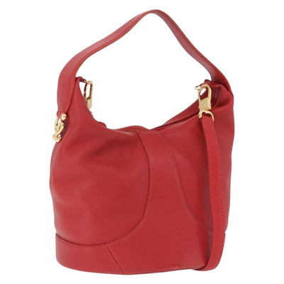 LOEWE Hand Bag Leather 2way Red Gold Auth 195246A