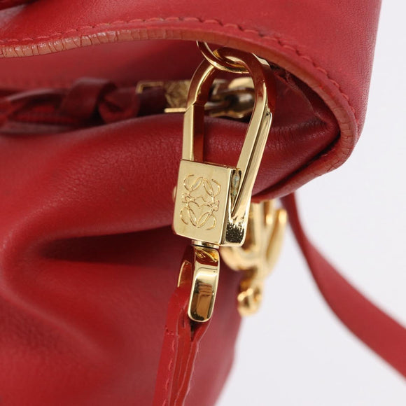 LOEWE Hand Bag Leather 2way Red Gold Auth 195246A