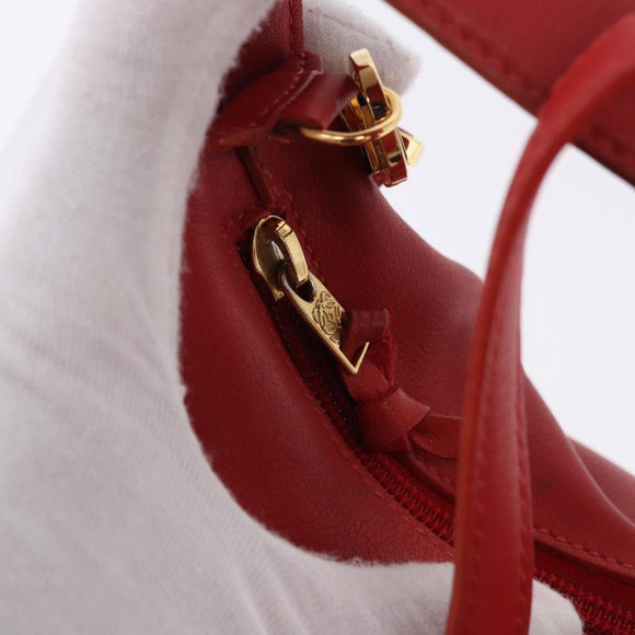 LOEWE Hand Bag Leather 2way Red Gold Auth 195246A
