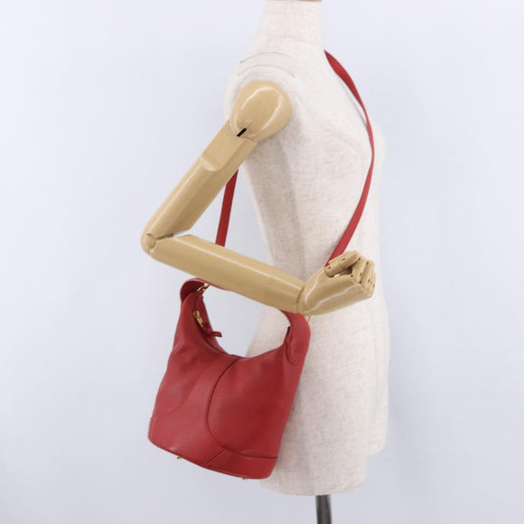 LOEWE Hand Bag Leather 2way Red Gold Auth 195246A