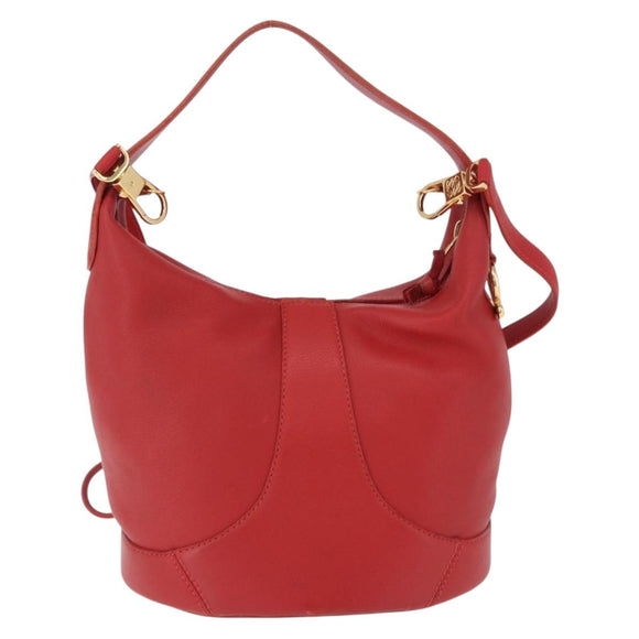 LOEWE Hand Bag Leather 2way Red Gold Auth 195246A