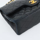 CHANEL Chain Matelasse 25 Shoulder Bag Lamb Skin Black Gold CC Auth 195247V-15