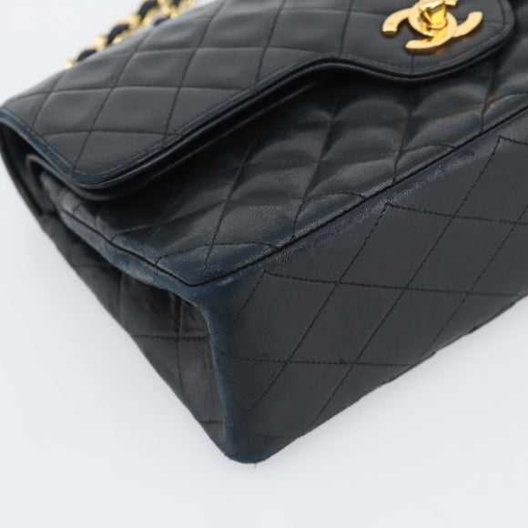 CHANEL Chain Matelasse 25 Shoulder Bag Lamb Skin Black Gold CC Auth 195247V