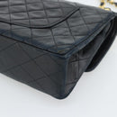 CHANEL Chain Matelasse 25 Shoulder Bag Lamb Skin Black Gold CC Auth 195247V-16