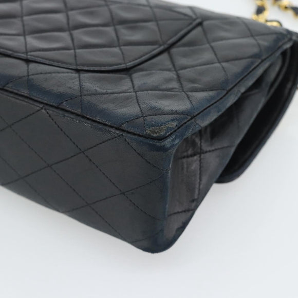 CHANEL Chain Matelasse 25 Shoulder Bag Lamb Skin Black Gold CC Auth 195247V