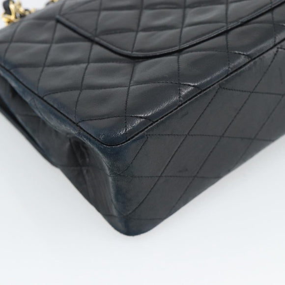 CHANEL Chain Matelasse 25 Shoulder Bag Lamb Skin Black Gold CC Auth 195247V