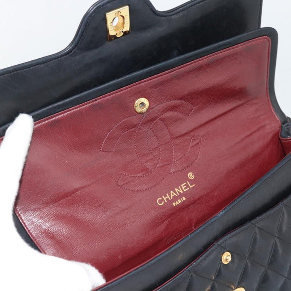 CHANEL Chain Matelasse 25 Shoulder Bag Lamb Skin Black Gold CC Auth 195247V