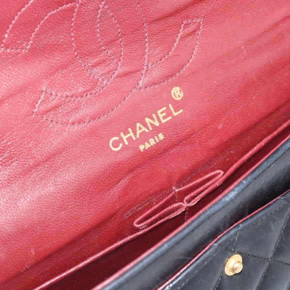 CHANEL Chain Matelasse 25 Shoulder Bag Lamb Skin Black Gold CC Auth 195247V