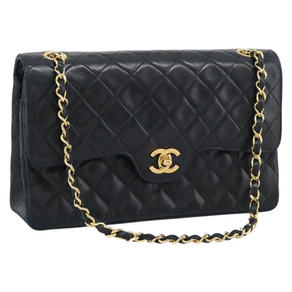 CHANEL Chain Matelasse 25 Shoulder Bag Lamb Skin Black Gold CC Auth 195247V