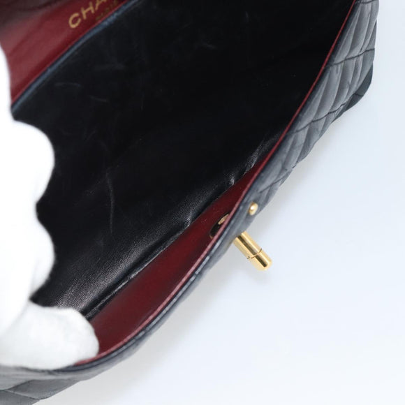 CHANEL Chain Matelasse 25 Shoulder Bag Lamb Skin Black Gold CC Auth 195247V