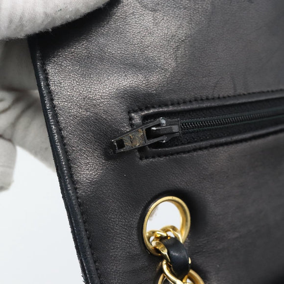 CHANEL Chain Matelasse 25 Shoulder Bag Lamb Skin Black Gold CC Auth 195247V
