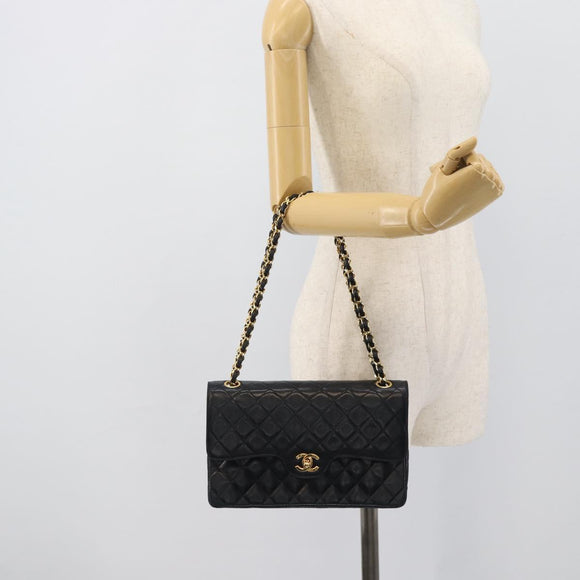 CHANEL Chain Matelasse 25 Shoulder Bag Lamb Skin Black Gold CC Auth 195247V