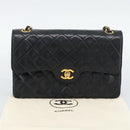 CHANEL Chain Matelasse 25 Shoulder Bag Lamb Skin Black Gold CC Auth 195247V-12