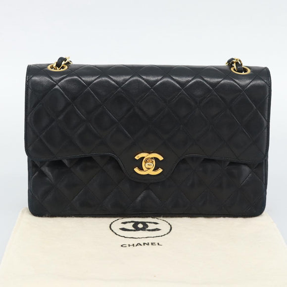 CHANEL Chain Matelasse 25 Shoulder Bag Lamb Skin Black Gold CC Auth 195247V
