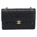 CHANEL Chain Matelasse 25 Shoulder Bag Lamb Skin Black Gold CC Auth 195247V-13