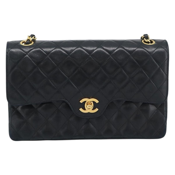 CHANEL Chain Matelasse 25 Shoulder Bag Lamb Skin Black Gold CC Auth 195247V