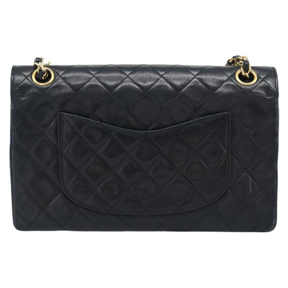 CHANEL Chain Matelasse 25 Shoulder Bag Lamb Skin Black Gold CC Auth 195247V