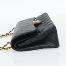CHANEL Chain Matelasse 25 Shoulder Bag Lamb Skin Black Gold CC Auth 195247V-3