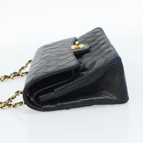 CHANEL Chain Matelasse 25 Shoulder Bag Lamb Skin Black Gold CC Auth 195247V