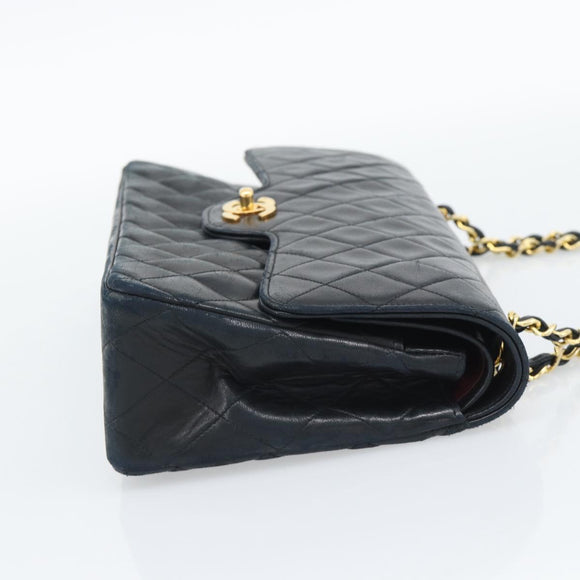 CHANEL Chain Matelasse 25 Shoulder Bag Lamb Skin Black Gold CC Auth 195247V