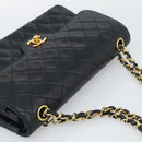 CHANEL Chain Matelasse 25 Shoulder Bag Lamb Skin Black Gold CC Auth 195247V-6