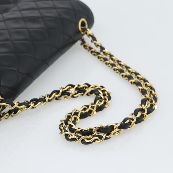 CHANEL Chain Matelasse 25 Shoulder Bag Lamb Skin Black Gold CC Auth 195247V