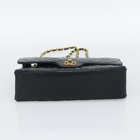 CHANEL Chain Matelasse 25 Shoulder Bag Lamb Skin Black Gold CC Auth 195247V