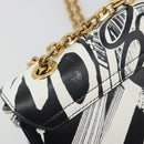 CELINE Christian Marclay Chain Shoulder Bag Leather White Gold Tone Auth 195249M-14