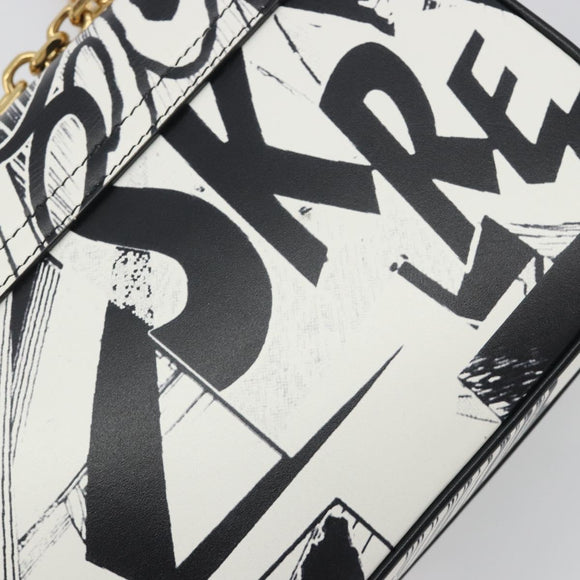 CELINE Christian Marclay Chain Shoulder Bag Leather White Gold Tone Auth 195249M
