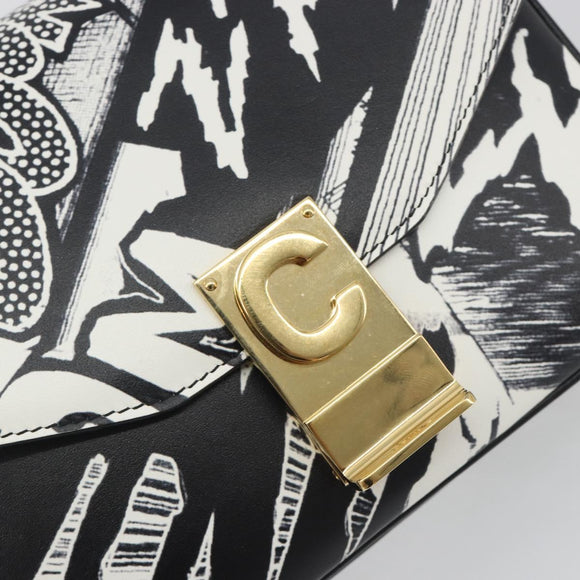 CELINE Christian Marclay Chain Shoulder Bag Leather White Gold Tone Auth 195249M