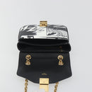 CELINE Christian Marclay Chain Shoulder Bag Leather White Gold Tone Auth 195249M-17