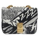 CELINE Christian Marclay Chain Shoulder Bag Leather White Gold Tone Auth 195249M-2