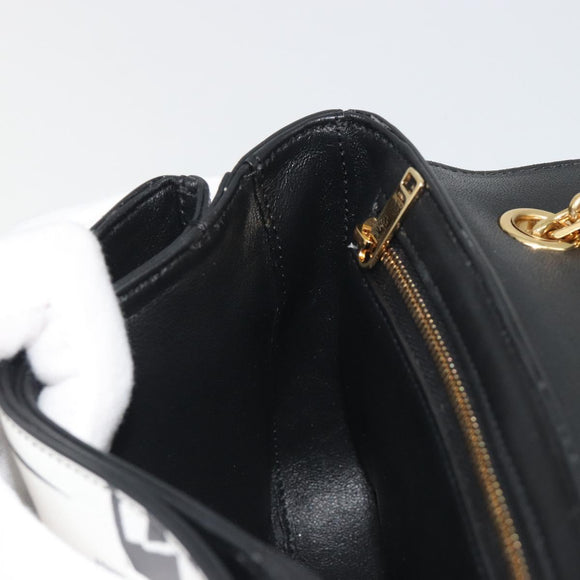 CELINE Christian Marclay Chain Shoulder Bag Leather White Gold Tone Auth 195249M