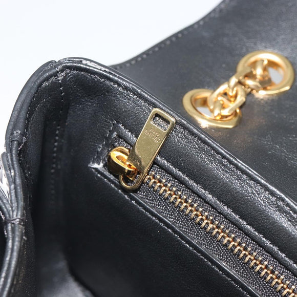 CELINE Christian Marclay Chain Shoulder Bag Leather White Gold Tone Auth 195249M