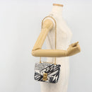 CELINE Christian Marclay Chain Shoulder Bag Leather White Gold Tone Auth 195249M-26