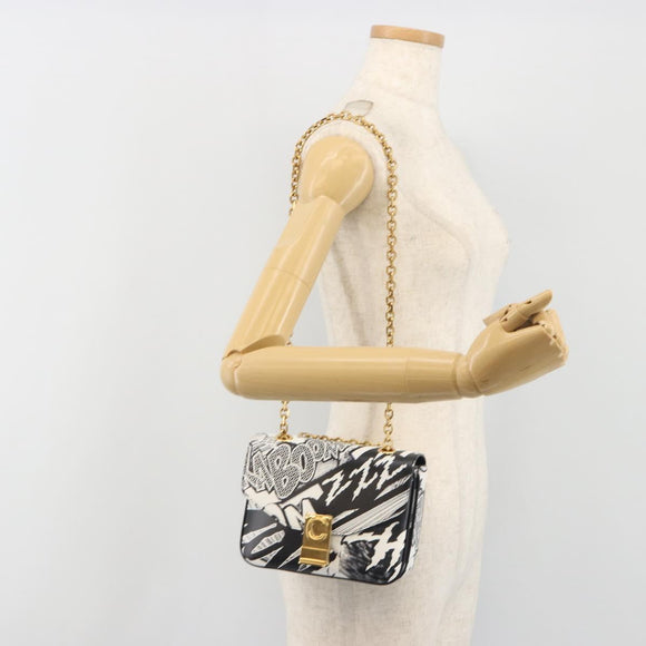 CELINE Christian Marclay Chain Shoulder Bag Leather White Gold Tone Auth 195249M