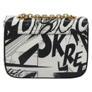 CELINE Christian Marclay Chain Shoulder Bag Leather White Gold Tone Auth 195249M-3