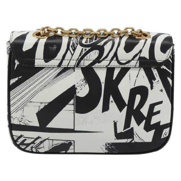 CELINE Christian Marclay Chain Shoulder Bag Leather White Gold Tone Auth 195249M