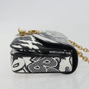 CELINE Christian Marclay Chain Shoulder Bag Leather White Gold Tone Auth 195249M-4