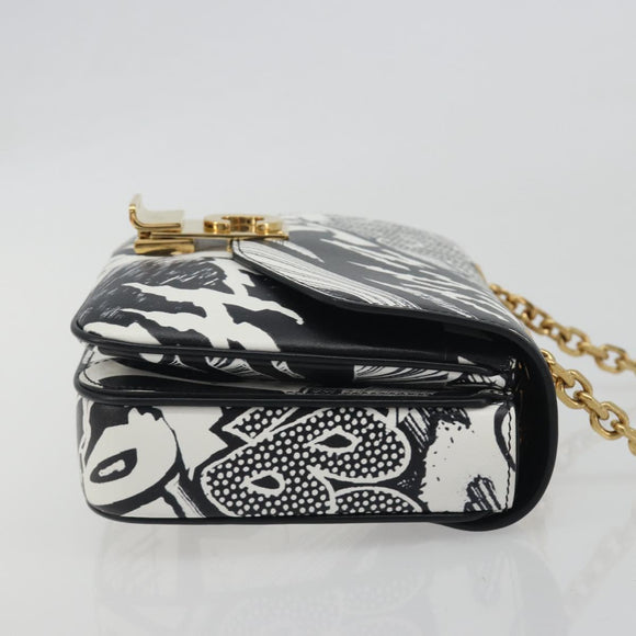 CELINE Christian Marclay Chain Shoulder Bag Leather White Gold Tone Auth 195249M