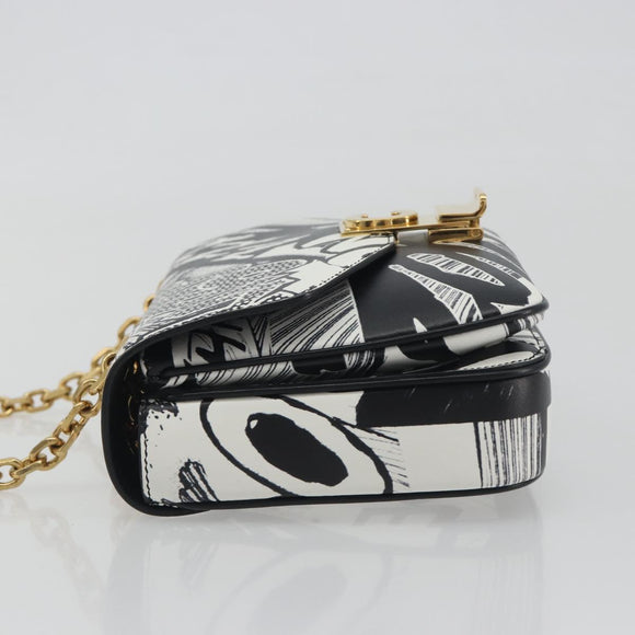CELINE Christian Marclay Chain Shoulder Bag Leather White Gold Tone Auth 195249M