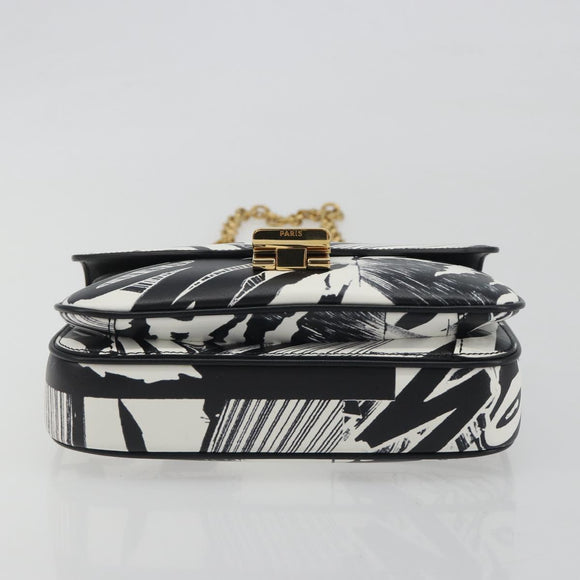 CELINE Christian Marclay Chain Shoulder Bag Leather White Gold Tone Auth 195249M