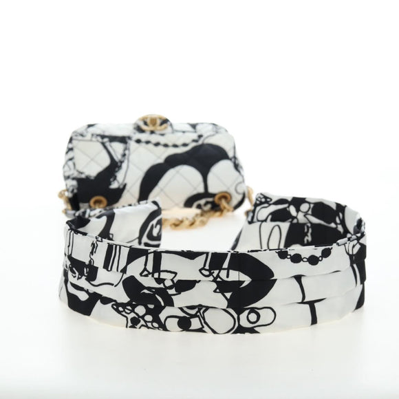CHANEL Matelasse Chain Shoulder Bag Satin 2way White Gold CC Auth 195250M