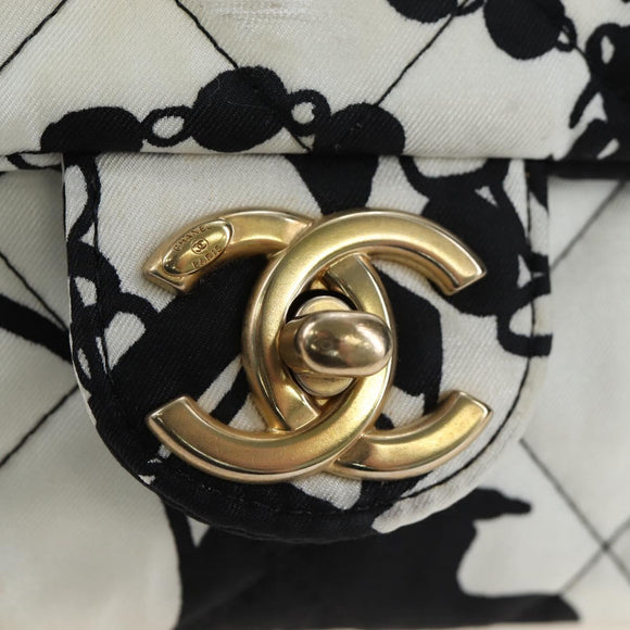 CHANEL Matelasse Chain Shoulder Bag Satin 2way White Gold CC Auth 195250M