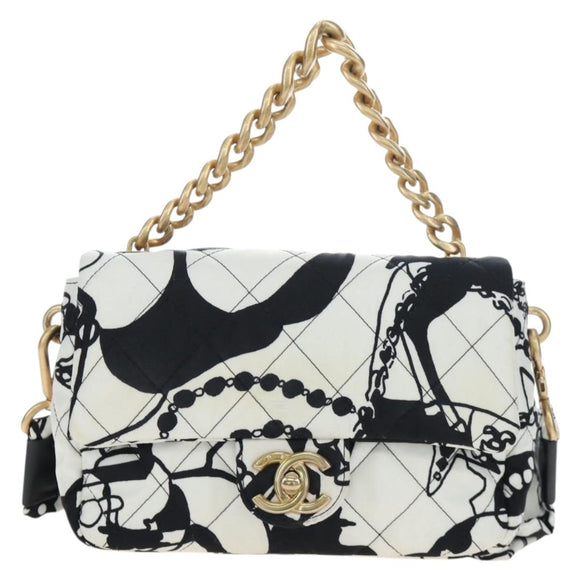CHANEL Matelasse Chain Shoulder Bag Satin 2way White Gold CC Auth 195250M