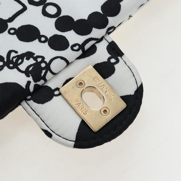CHANEL Matelasse Chain Shoulder Bag Satin 2way White Gold CC Auth 195250M