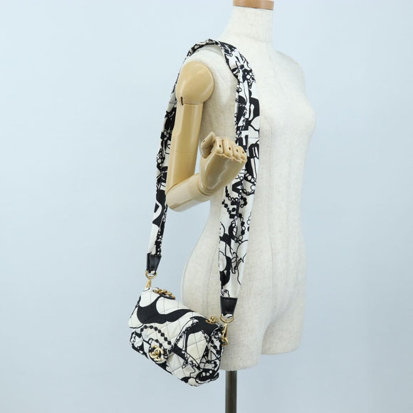CHANEL Matelasse Chain Shoulder Bag Satin 2way White Gold CC Auth 195250M