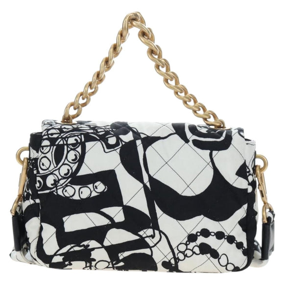 CHANEL Matelasse Chain Shoulder Bag Satin 2way White Gold CC Auth 195250M